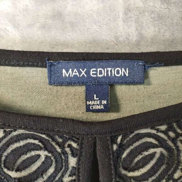 Black & Tan Geometric Pattern Long Sleeve Dress By Max Edition L Babydoll Office - Picture 2 of 11